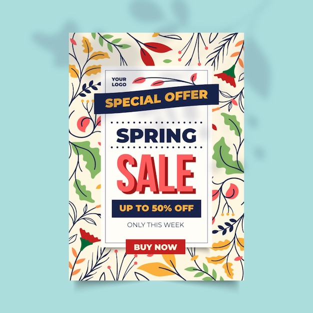 Hand drawn spring sale flyer template