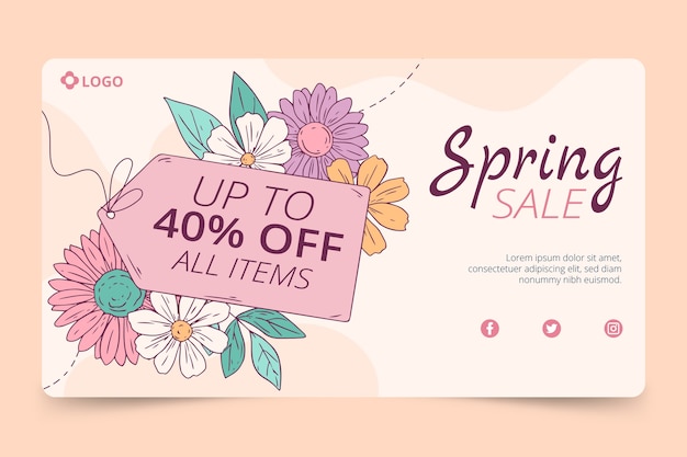 Hand drawn spring sale horizontal banner