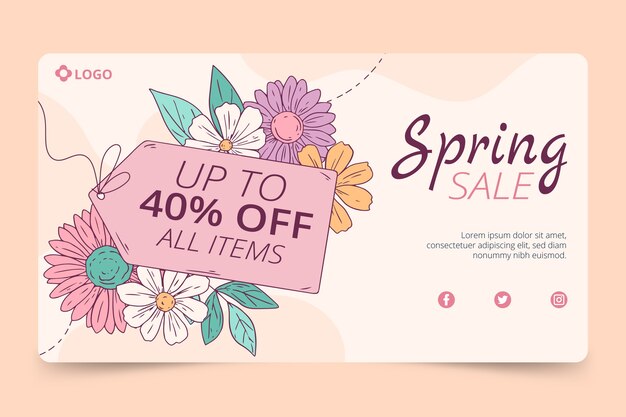 Hand drawn spring sale horizontal banner