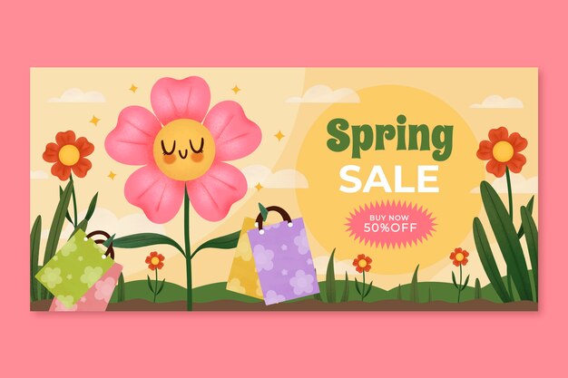 Free Vector hand drawn spring sale horizontal banner