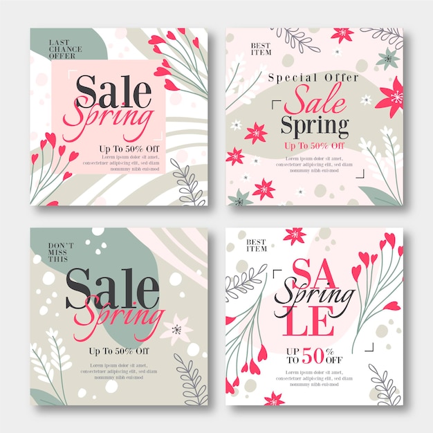 Free vector hand drawn spring sale instagram posts collection