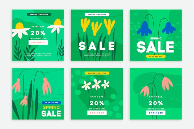 Free vector hand drawn spring sale instagram posts