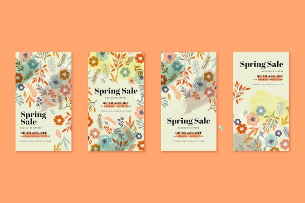 Storie di instagram di vendita di primavera disegnate a mano