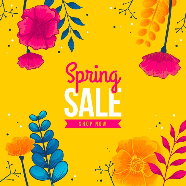 Hand drawn spring sale with flowers