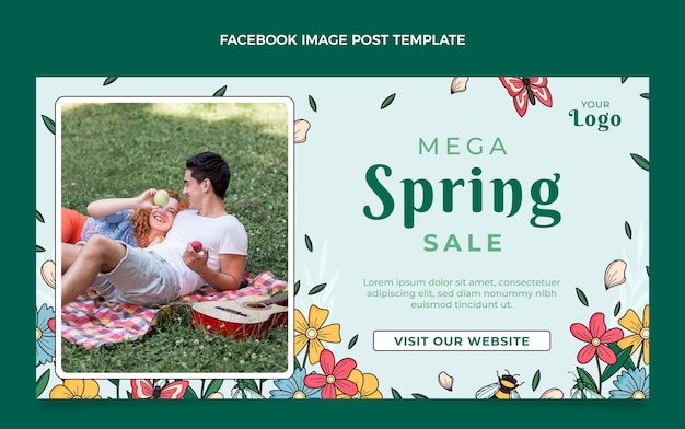 Free vector hand drawn spring social media post template