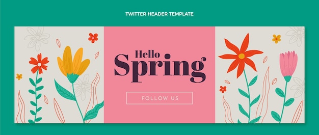 無料ベクター 手描きの春のツイッターヘッダー