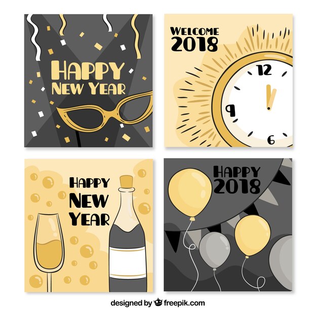 Hand drawn square greeting cards for new year