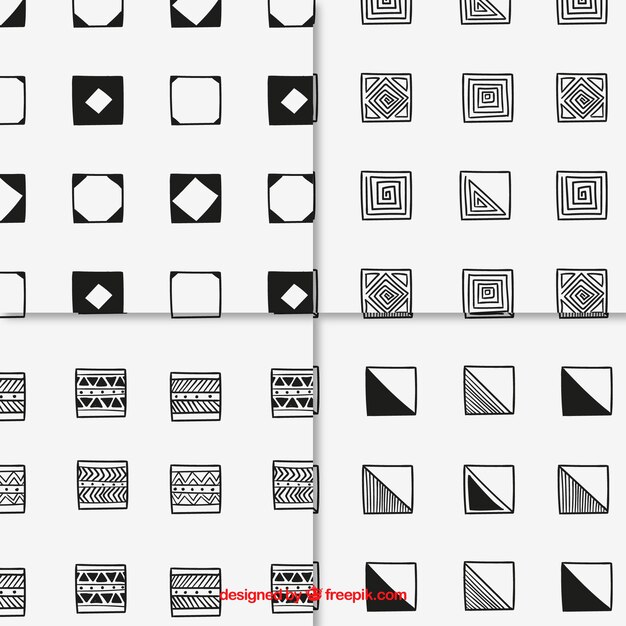 Hand drawn squares patterns in abstract style
