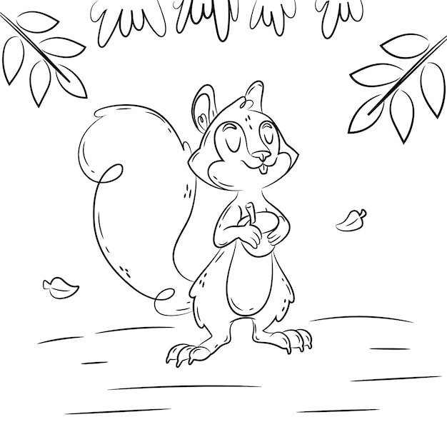 Hand drawn squirrel outline illustration