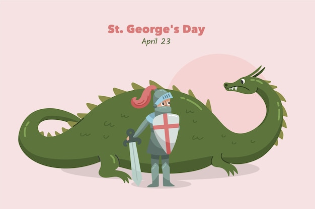 Hand drawn st. george's day illustration with knight and dragon