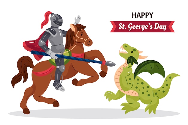 Hand drawn st. george's day illustration with knight and dragon