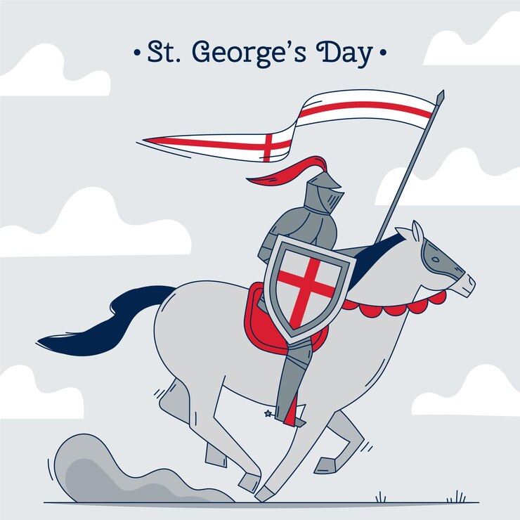 Free Vector hand drawn st. george's day illustration with knight on horse holding flag and lance