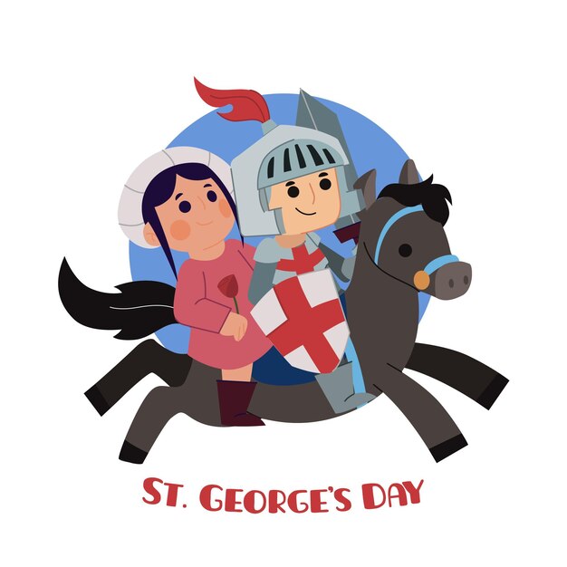 Hand drawn st. george's day illustration with knight and princess