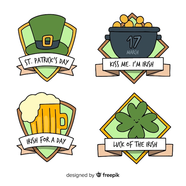 Insieme del distintivo di giorno della st patrick disegnato a mano