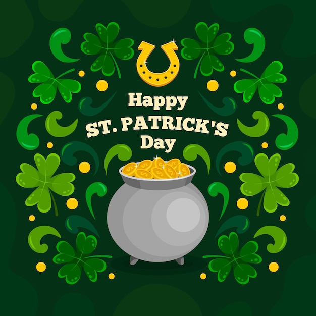 Hand drawn st. patrick's day illustration with cauldron of coins