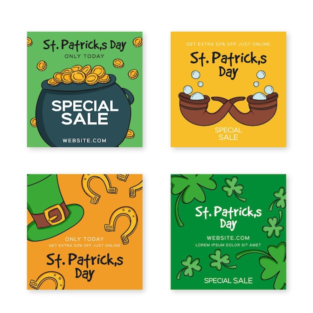 Hand drawn st. patrick's day instagram posts