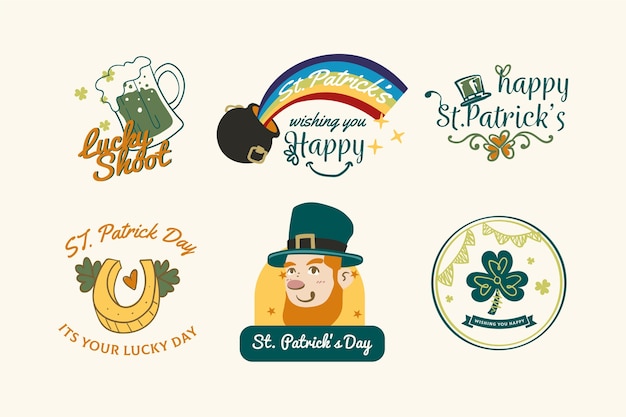 St disegnata a mano collezione di etichette / badge per patrick's day