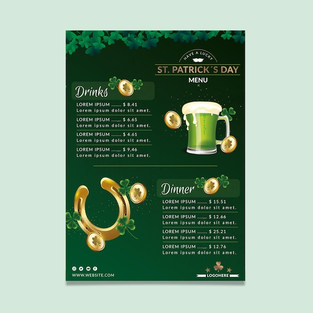 Hand drawn st. patrick's day restaurant menu