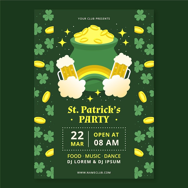 Vettore gratuito st disegnato a mano. modello di poster verticale di patrick's day