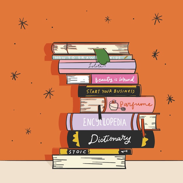 Hand drawn stack of books illustration