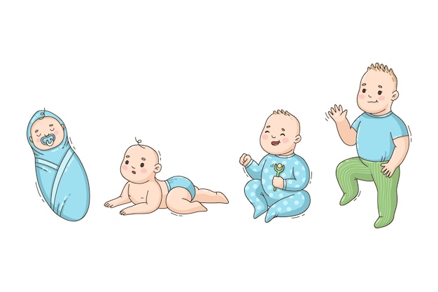 Free vector hand drawn stages of a baby boy