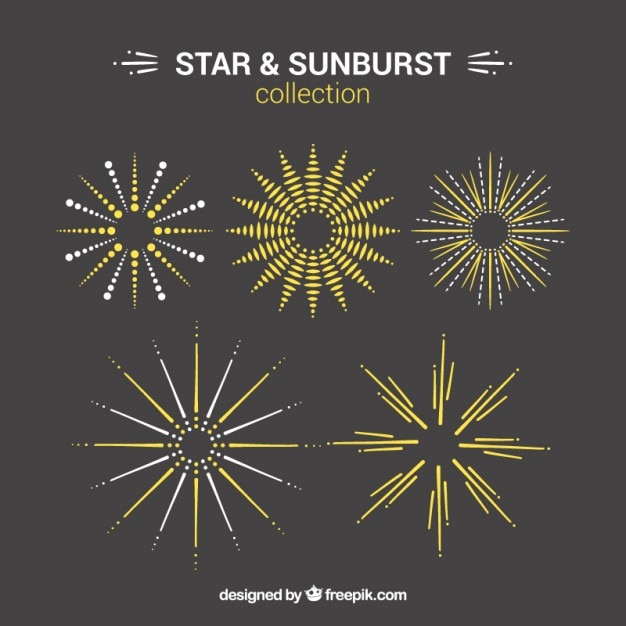 Vettore gratuito mano stella disegnato ed elementi decorativi sunburst