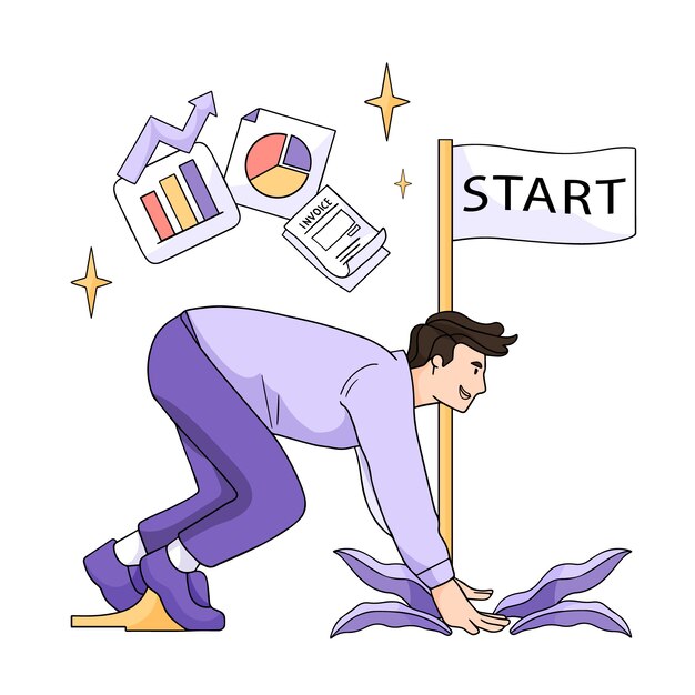 Hand drawn starting line business illustration