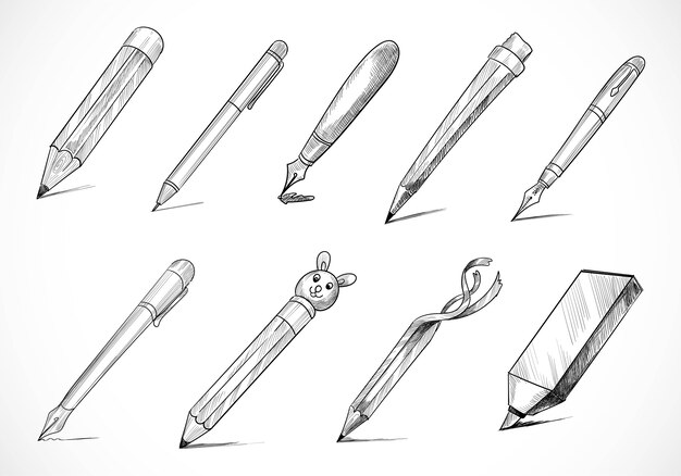 Hand drawn stationery pen sketch set design