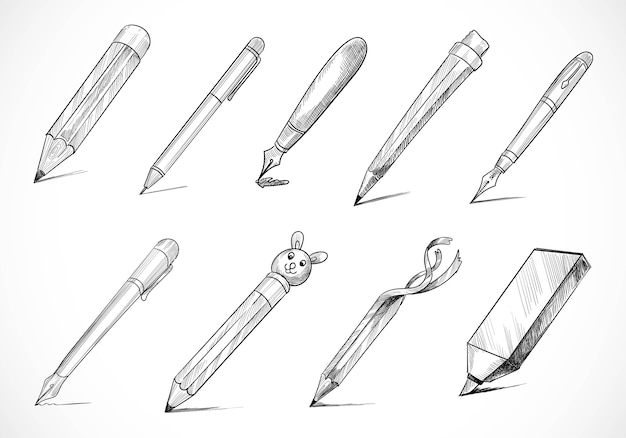 Hand drawn stationery pen sketch set design