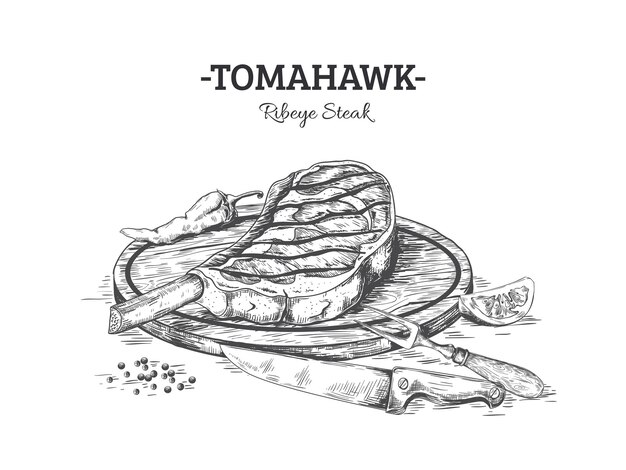 新鮮な肉 トマトの水彩イラストのステーキチラシデザイン 無料のベクター