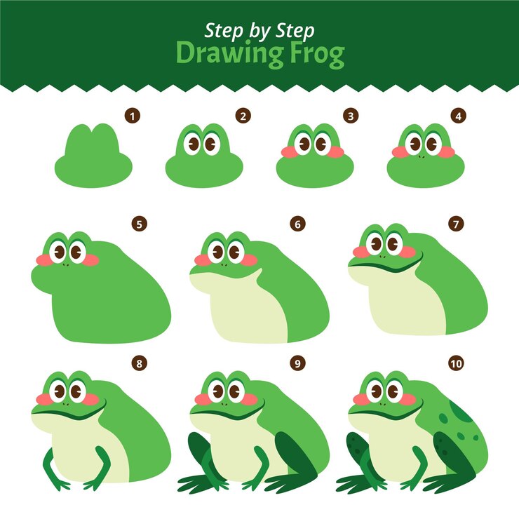 Free Vector hand drawn step by step drawing frog