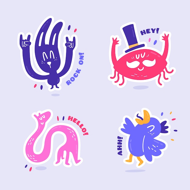 Free vector hand drawn sticker  with cool animals