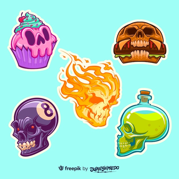Hand drawn stickers collection in skull shapes