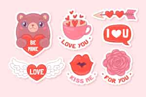 Free vector hand drawn stickers collection for valentines day celebration