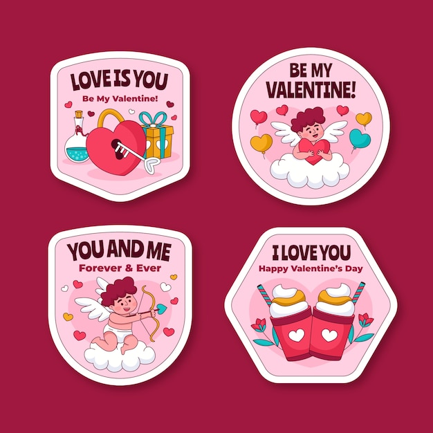 Free vector hand drawn stickers collection for valentines day celebration