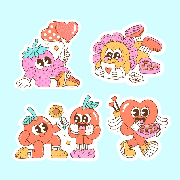 Hand drawn stickers collection for valentines day celebration