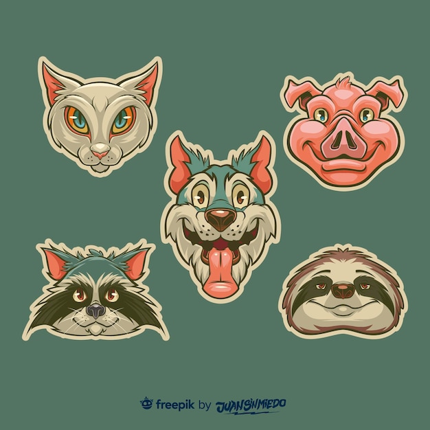 Hand drawn stickers collection with animals