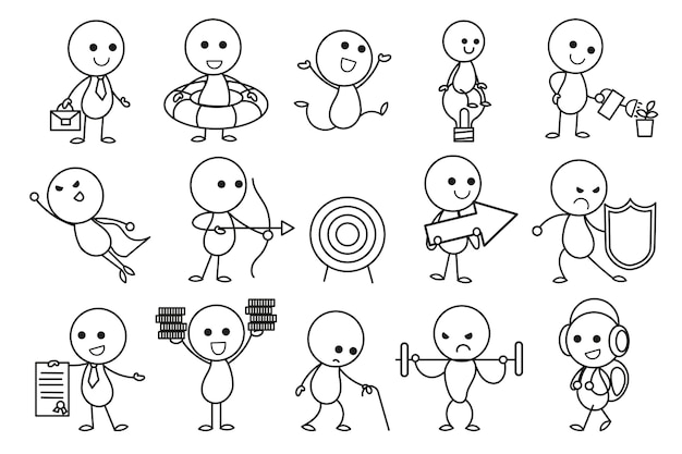 Drawing a stickman from basic design to coloured in version