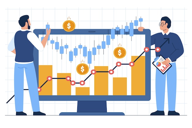 Hand drawn stock market concept with analysts