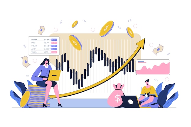 Free vector hand drawn stock market concept with coins