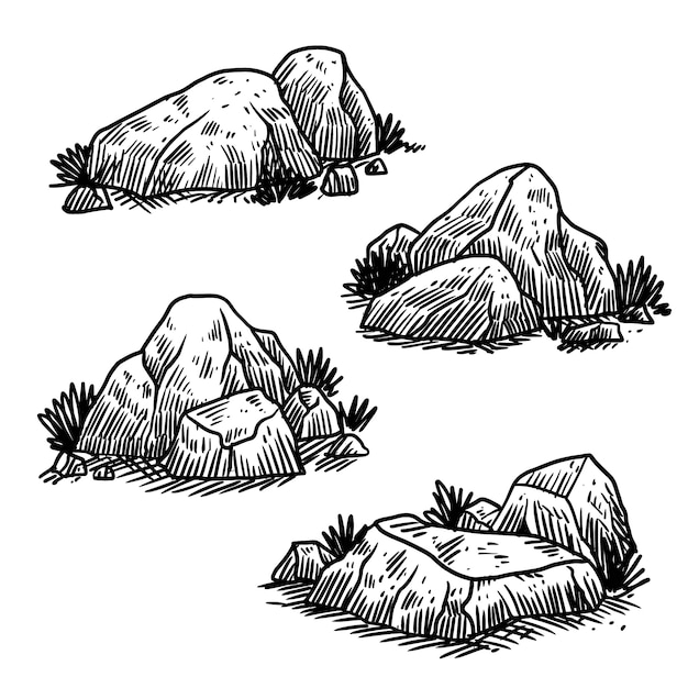 Hand drawn stone rock outline illustration