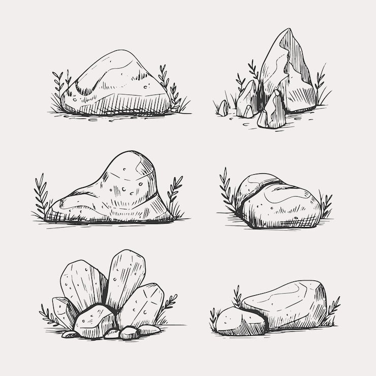 Free Vector hand drawn stone rock outline illustration