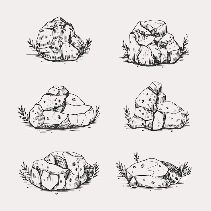 Free Vector hand drawn stone rock outline set