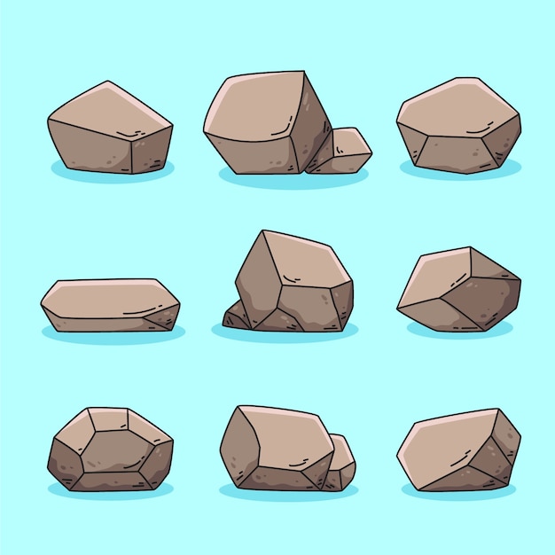 Free vector hand drawn stone rock outline set