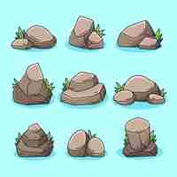 Free vector hand drawn stone rock outline set