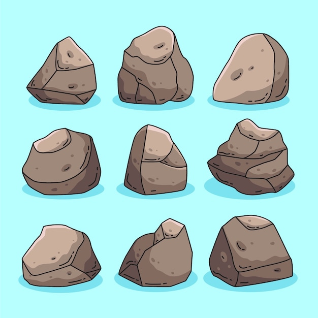 Free vector hand drawn stone rock outline set