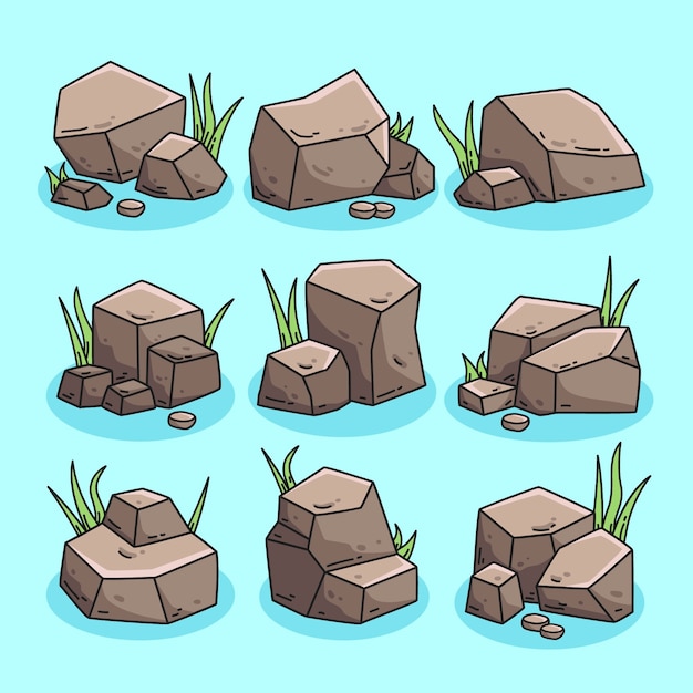 Free vector hand drawn stone rock outline set