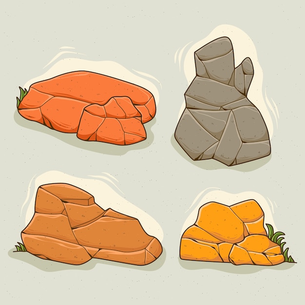 Free vector hand drawn stone rock outline set