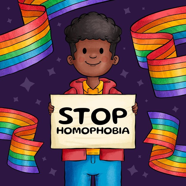 Нарисованная рукой концепция остановки гомофобии проиллюстрирована