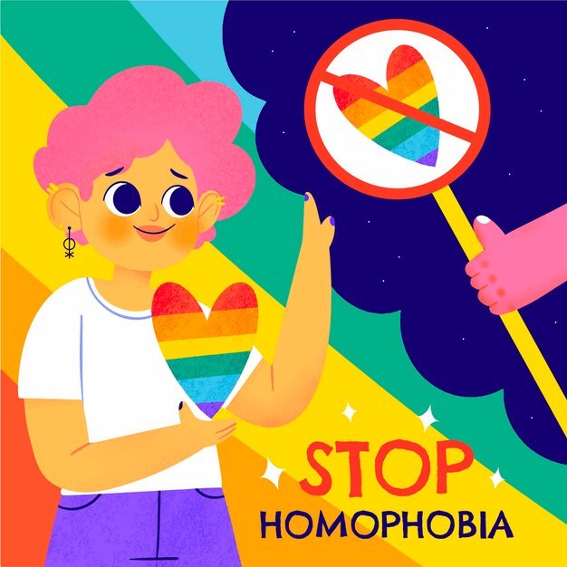 Hand drawn stop homophobia illustrated